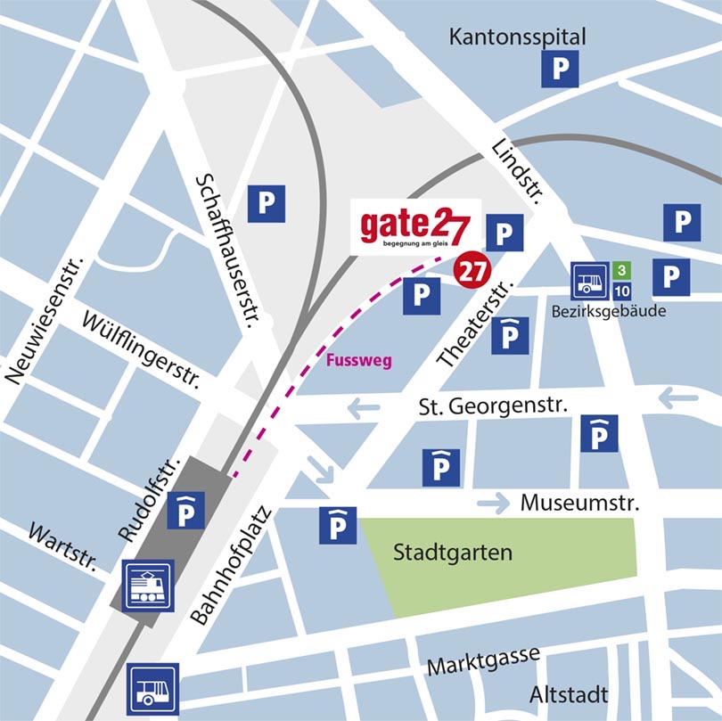 Lageplan mit Fussweg vom Hauptbahnhof
