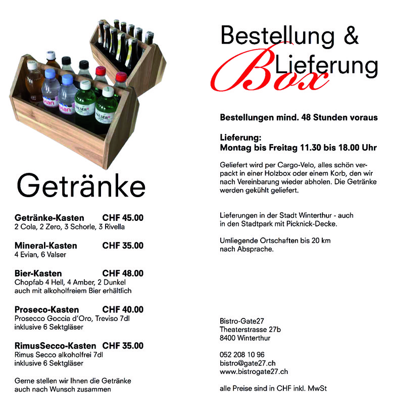 Getränke-Kästen und Bestellung & Lieferung